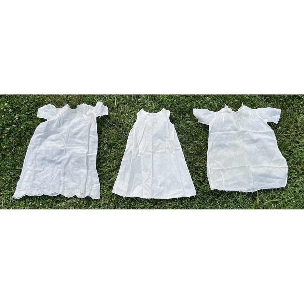 Vintage Baby Dress Christening Gown Lot Embroidered Lace 3 Piece Set Baptism